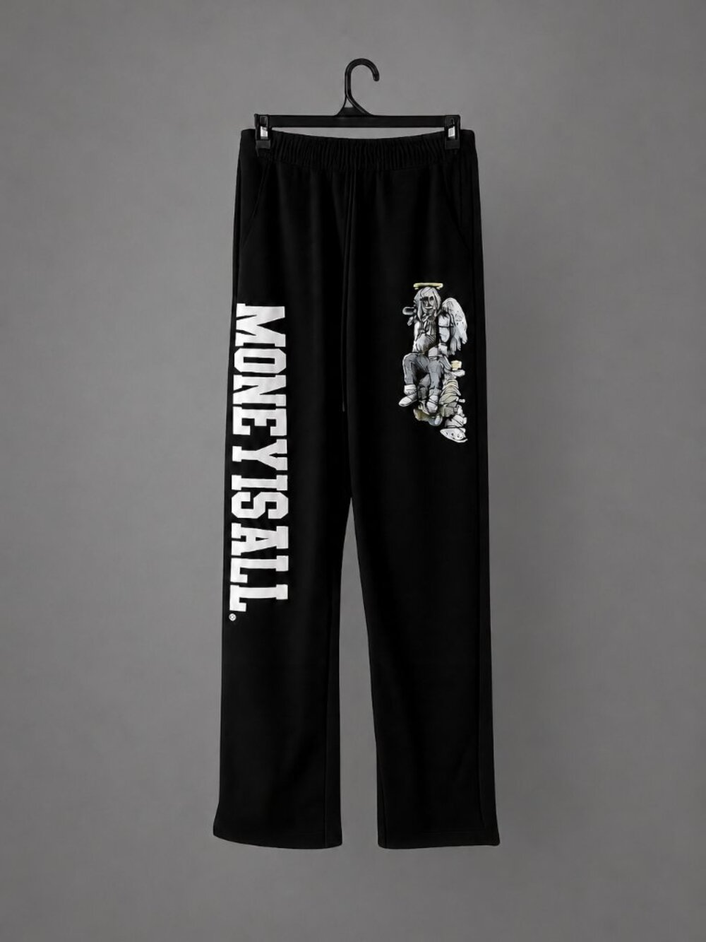 Money Is All Angel Graphic Black Pants M
